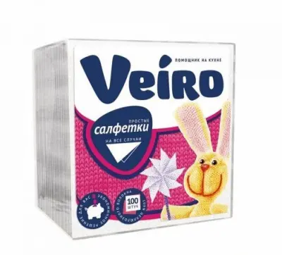 Veiro салфетки бумажные 1-слойные белые 24х24см 100шт 