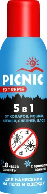 Picnic extreme аэрозоль 5 в 1 от комаров мошек клещей слепней блох 150 мл 
