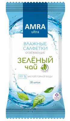 Amra салфетки влажные освежающие зеленый чай 20 шт 