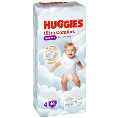 Huggies ultra comfort 4 9-14 кг трусики подгузники 46 шт для мальчиков 