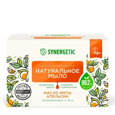 Synergetic туалетное мыло масло мяты и апельсин 90 г 