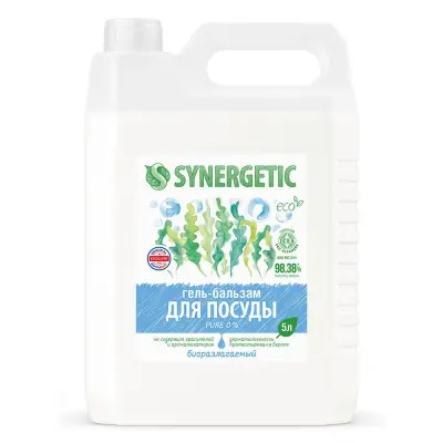 Synergetic биоразлагаемый гель бальзам для мытья посуды  детских игрушек pure 0% 5 л 