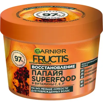 Fructis маска для волос 3в1 superfood папайя восстанавливающая для поврежденных волос 390 мл 