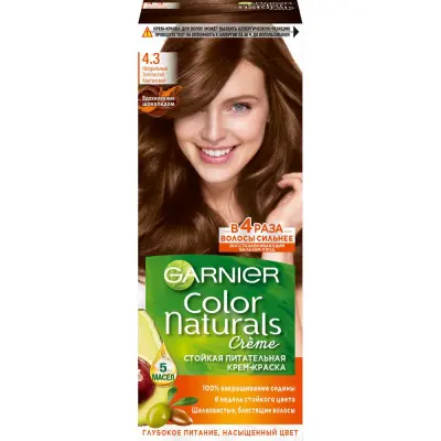 Garnier стойкая питательная крем краска для волос color naturals оттенок 4.3 натуральный золотистый каштановый 