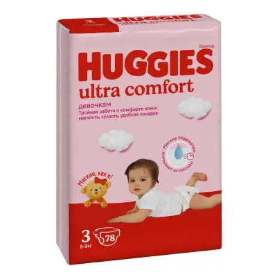 Huggies Ultra Comfort подгузники для девочек 5-9 кг 3 размер 78 шт 