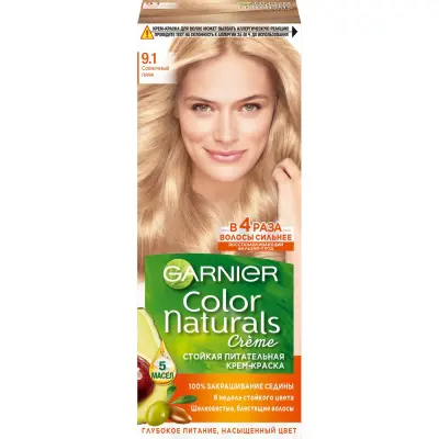 Garnier стойкая питательная крем краска для волос color naturals оттенок 9.1 солнечный пляж 