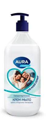 Aura family крем мыло шёлк и морские минералы new флакон дозатор 1000 мл 