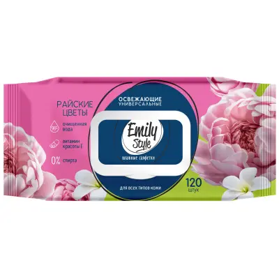 Emily Style влажные салфетки универсальные райские цветы  с крышкой 120 шт 