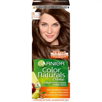 Garnier стойкая питательная крем краска для волос color naturals оттенок 5 светло каштановый 
