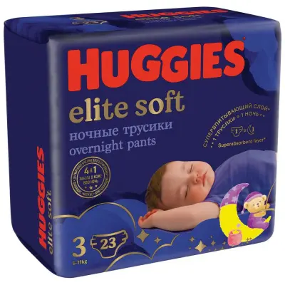 Huggies Elite Soft подгузники трусики ночные 6-11 кг 3 размер  23 шт 