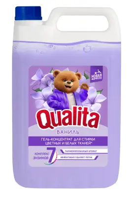 Qualita гель для стирки концентрат для цветных и белых тканей ваниль сп канистра 5000 мл 