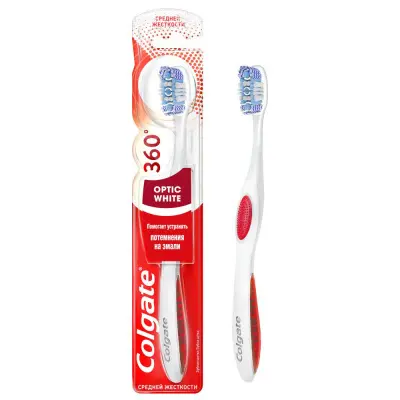 Colgate зубная щетка 360º optic white отбеливающая средней жесткости 