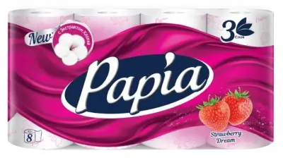 Papia туалетная бумага Strawberry Dream белая трёхслойная 8шт 
