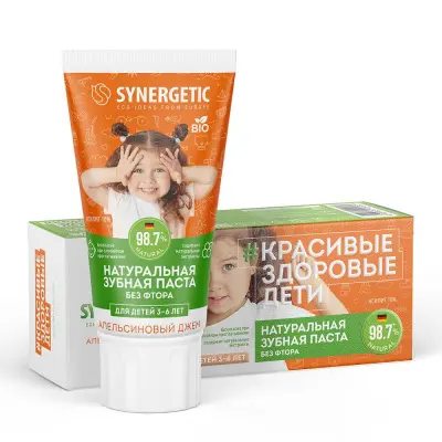 Synergetic детская зубная паста апельсиновый джем от 3 до 6 лет 50 г 