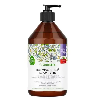Synergetic натуральный бессульфатный шампунь глубокое очищение и тонизирование для роста волос 750 мл 