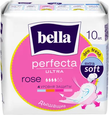 Прокладки супертонкие BELLA PERFECTA ULTRA ROSE DEO, 10шт (розов) 