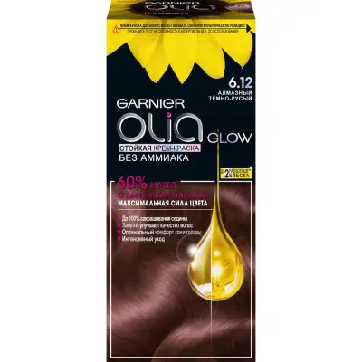 Garnier Olia стойкая крем краска для волос с цветочными маслами без аммиака оттенок 6.12 алмазный темно русый 