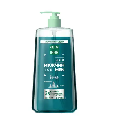 Чистая линия шампунь для мужчин 3 в1 тaiga можжевельник и шалфей 1000 мл 
