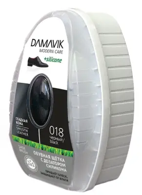 DАМАVІК обувная щетка с дозатором силикона черная губка с пропиткой в футляре 6мл 