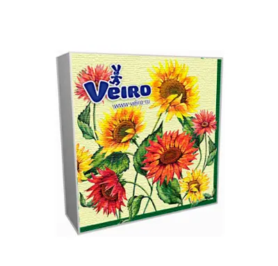 Veiro салфетки 3 слойные с рисунком подсолнух 33*33 20 листов 