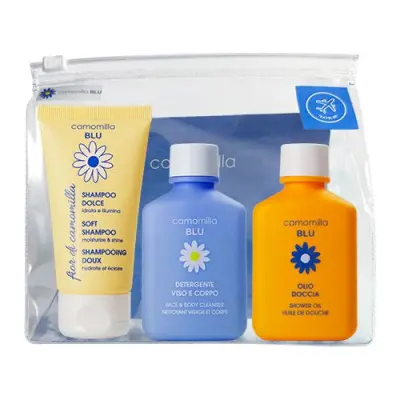 Camomilla Blu travel набор для атопичной кожи шампунь гель для лица масло для душа 