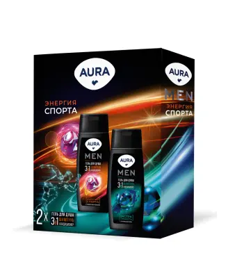 Подарочный набор aura men энергия спорта гель для душа 3 в1 энергия спорта 250 мл гель для душа 3 в1 экстра свежесть 250 мл 