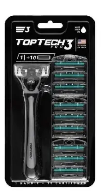 top tech pro 3 мужская бритва 1 станок+ 10 сменных кассет  совместимы с gillette blue 3 