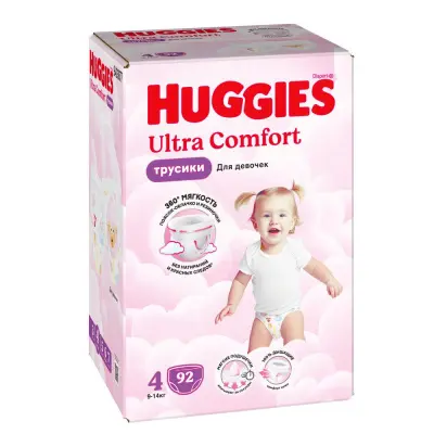 Huggies ultra comfort 4 9-14 кг трусики подгузники 92 шт для девочек 
