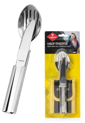 FORESTER MOBILE набор ложка  вилка  нож открывалка 16-18 см в чехле  из нерж стали 