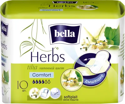 Прокладки BELLA HERBS Tilia softiplait с экстрактом липового цвета 10шт 