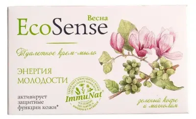 ВЕСНА Ecosense туалетное крем мыло твердое зелёный кофе и магнолия 90 г в пачк 