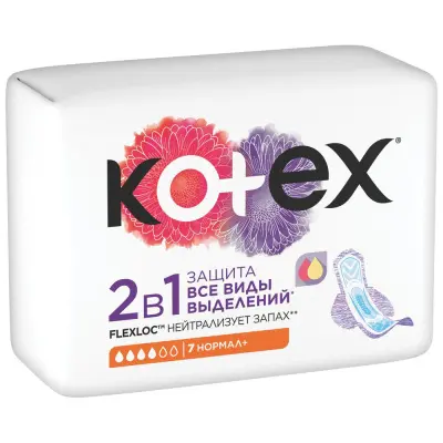 Kotex прокладки гигиенические 2 в1 нормал+ 7 шт 