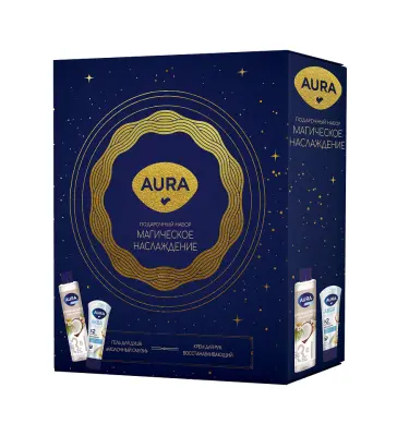 Подарочный набор aura магическое наслаждение гель для душа молочный смузи 250 мл крем для рук аква комплекс х2 увлажнение 75 мл 