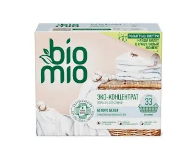 BioMio BIO-LAUNDRY POWDER Whites экологичный порошок с кислородным отбеливателем для стирки белого белья концентрат без запаха  1000 г 