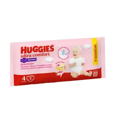 Huggies ultra comfort 4 9-14 кг трусики подгузники 3 шт для девочек 
