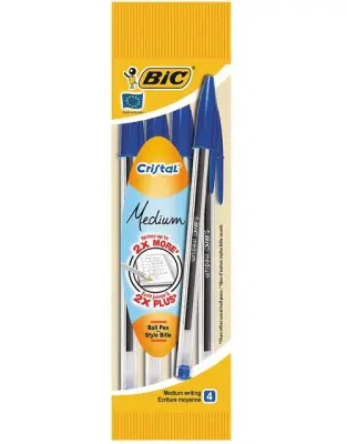 BIC Ручка Кристал, средняя линия, син, (пак. 4шт) 
