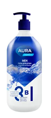 Aura family men гель для душа 3 в1 морские минералы new флакон дозатор 1000 мл 