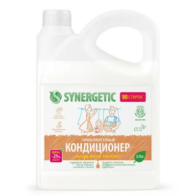 Synergetic кондиционер ополаскиватель для белья миндальное молочко 2,75 л 90 стирок 