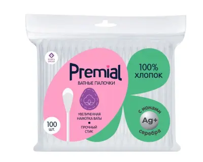 Premial classic ватные палочкив пакете с zip lock 100 шт 