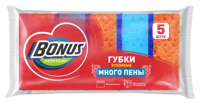 BONUS крупнопористые губки для мытья посуды много пены  5 шт 