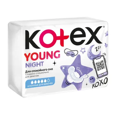 Kotex прокладки гигиенические янг для девочек ночные 6 шт 