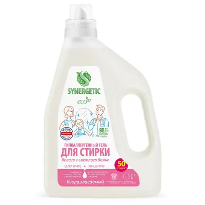 Synergetic ultra white гель для стирки белого белья 1,5 л 50 стирок 