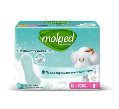 Molped антибактериальные прокладки с крылышками супер 8 шт 