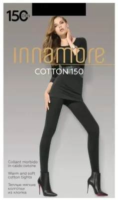 INNAMORE колготки  cotton 150 nero 6  из хлопка с комфортным поясом 