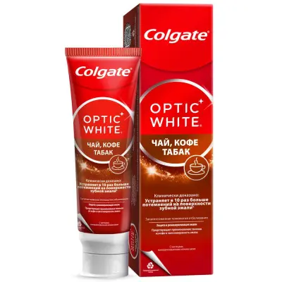 Colgate optic white зубная паста чай кофе табак отбеливающая с натуральными маслами мяты 75 мл 