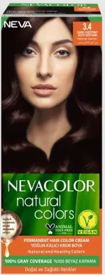 Nevacolor Natural Colors стойкая крем краска для волос 3.4 DARK CHESTNUT тёмный каштан 