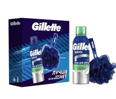 Подарочный набор Gillette Series пена для бритья успокаивающая 200 мл + спонж 