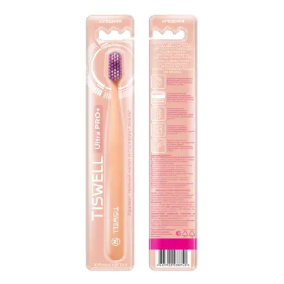 Tiswell зубная щётка средней жесткости для взрослых персиковая ultrapro+ 1 шт 