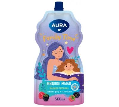 Aura жидкое мыло малина ежевика дой пак 500 мл 