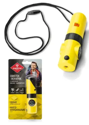 FORESTER MOBILE Свисток-фонарик с компасом, линзой, термометром, зеркалом и отсеком для хранения таб 